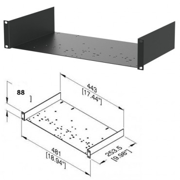 2u Black Steel Rack Shelf - 253.5mm Depth
